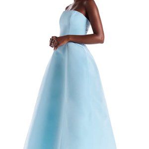 White copy of monique lhuillier strapless silk satin dress high low gown